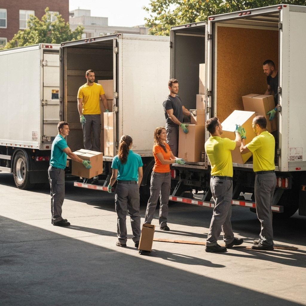 Professional moving team in action
